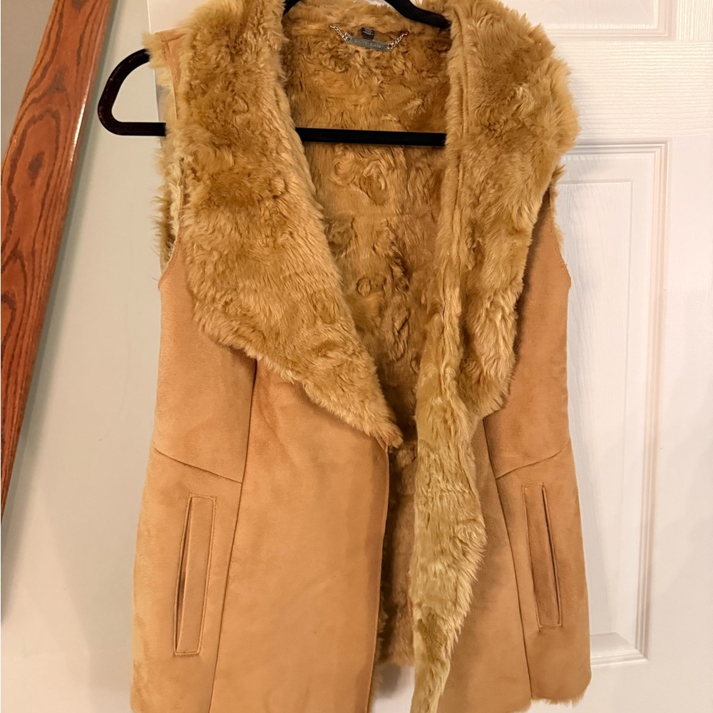 White House Black Market Camel Faux Fur Vest
